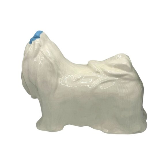 Porcelain Maltese Dog Figurine With Blue Bow - Picture 5 of 7